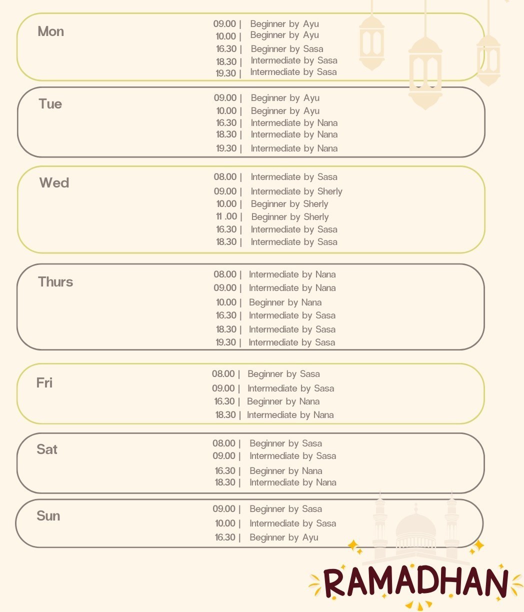 Pilates class schedule graphic.